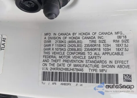2018 Honda Cr-V Ex-L/Ex-L Navi from USA, damaged, VIN 2HKRW2H88JH678446